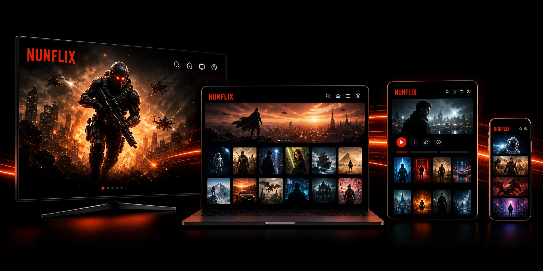 NUNFLIX delivers fast HD streaming on smart TVs, laptops, phones, and tablets with no buffering